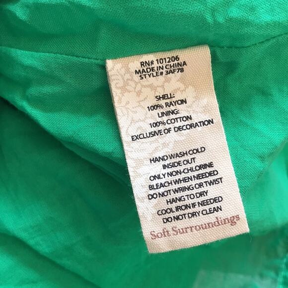 Soft Surroundings Cold Shoulder Tie Sleeve Green Rayon Dress Women’s Size PS - Picture 8 of 8